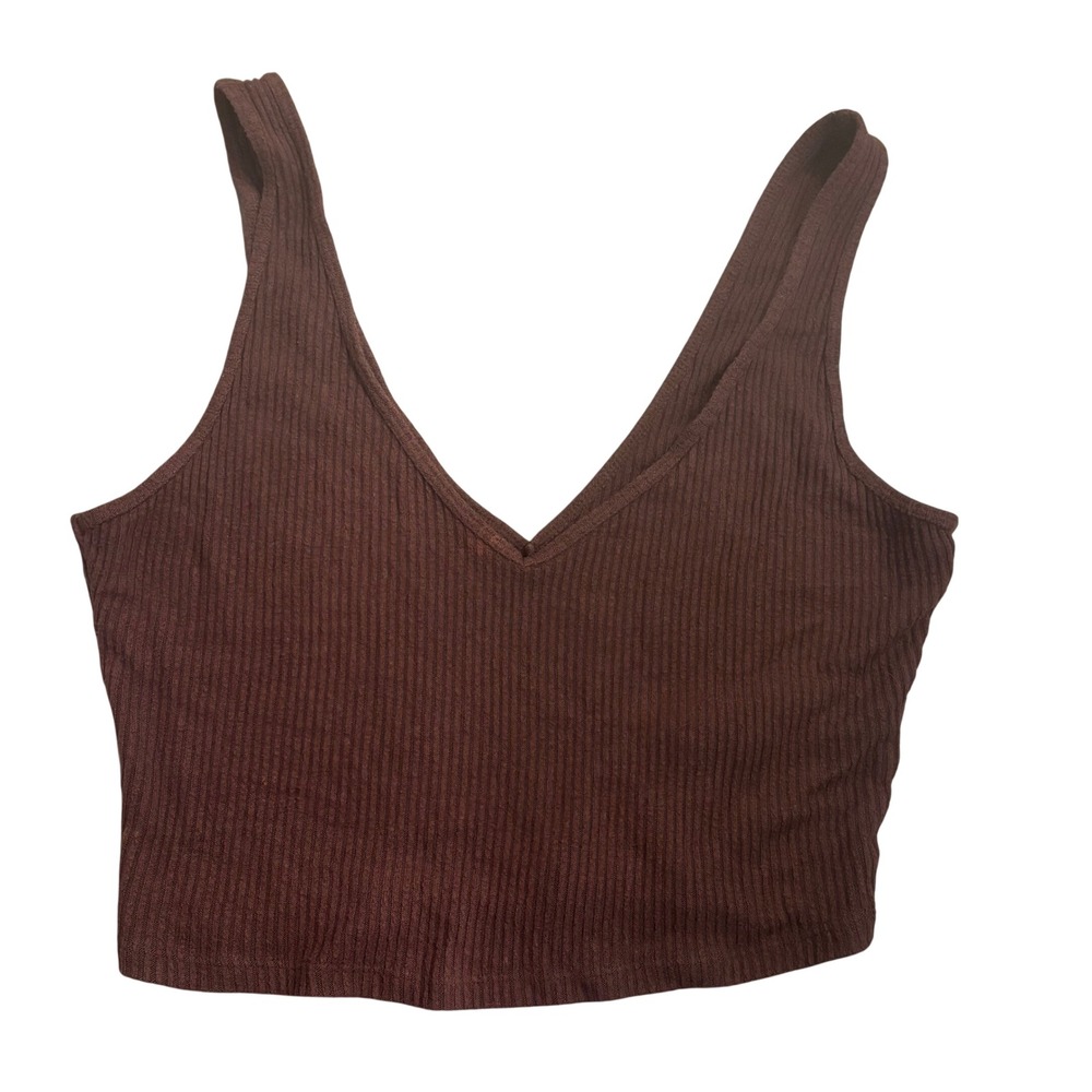 Abercrombie & Fitch Brown Ribbed V-Neck Crop Tank Top Small